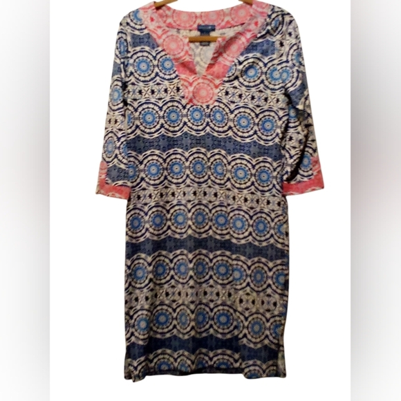 Caribbean Joe -NWOT Geometric Designrd Dress, 3/4 Sleeves W/Slits & Bottom Slits - Picture 9 of 12